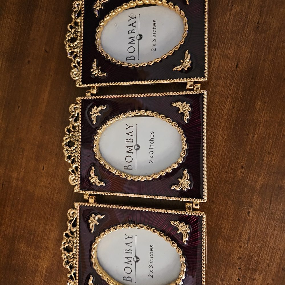 Bombay Gold and Wine Color  Triple Frame 2 X 3 Inches